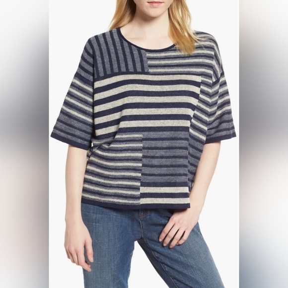 Eileen Fisher Tops - Eileen Fisher Mixed Stripe Organic Linen Top size XL